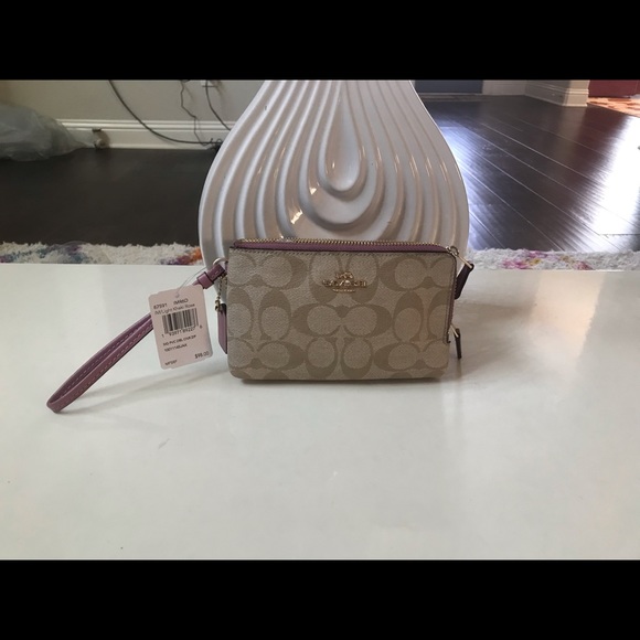 Coach double zip wristlet in khaki rose